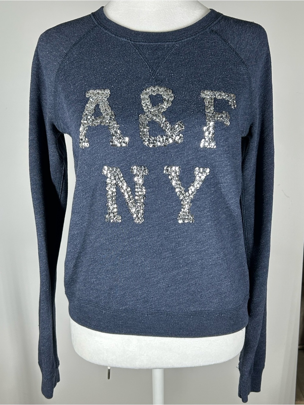 Abercrombie & Fitch Navy Blue Sequin NY Sweatshirt Small Y2K
